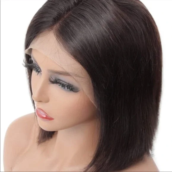 8” SHORT BLACK BOB HUMAN HAIR STRAIGHT LACE-FRONT